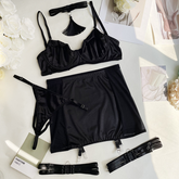 Satin & Lace Lingerie: 5-Piece Sexy Sissy Bra, Panty & Skirt Set